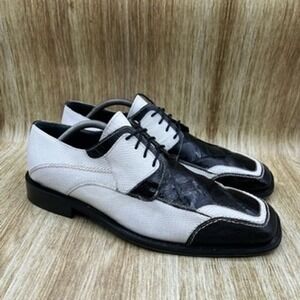 David Eden Crocodile Lizard Skin Mens Size 10 White Black Square Toe Dress Shoes